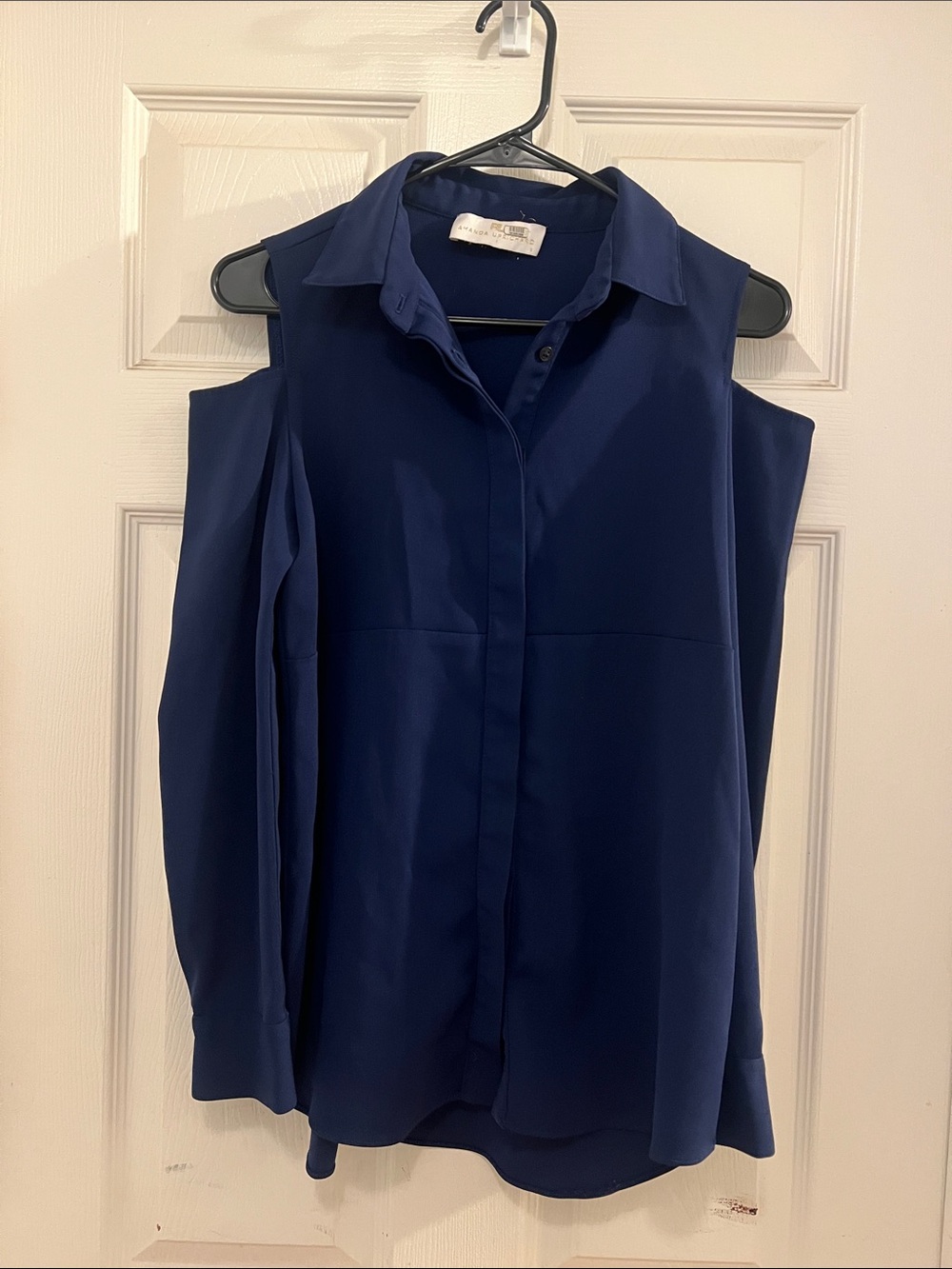 Amanda Uprichard Cold-Shoulder Navy Sleeveless Shirt Blouse, sz Small